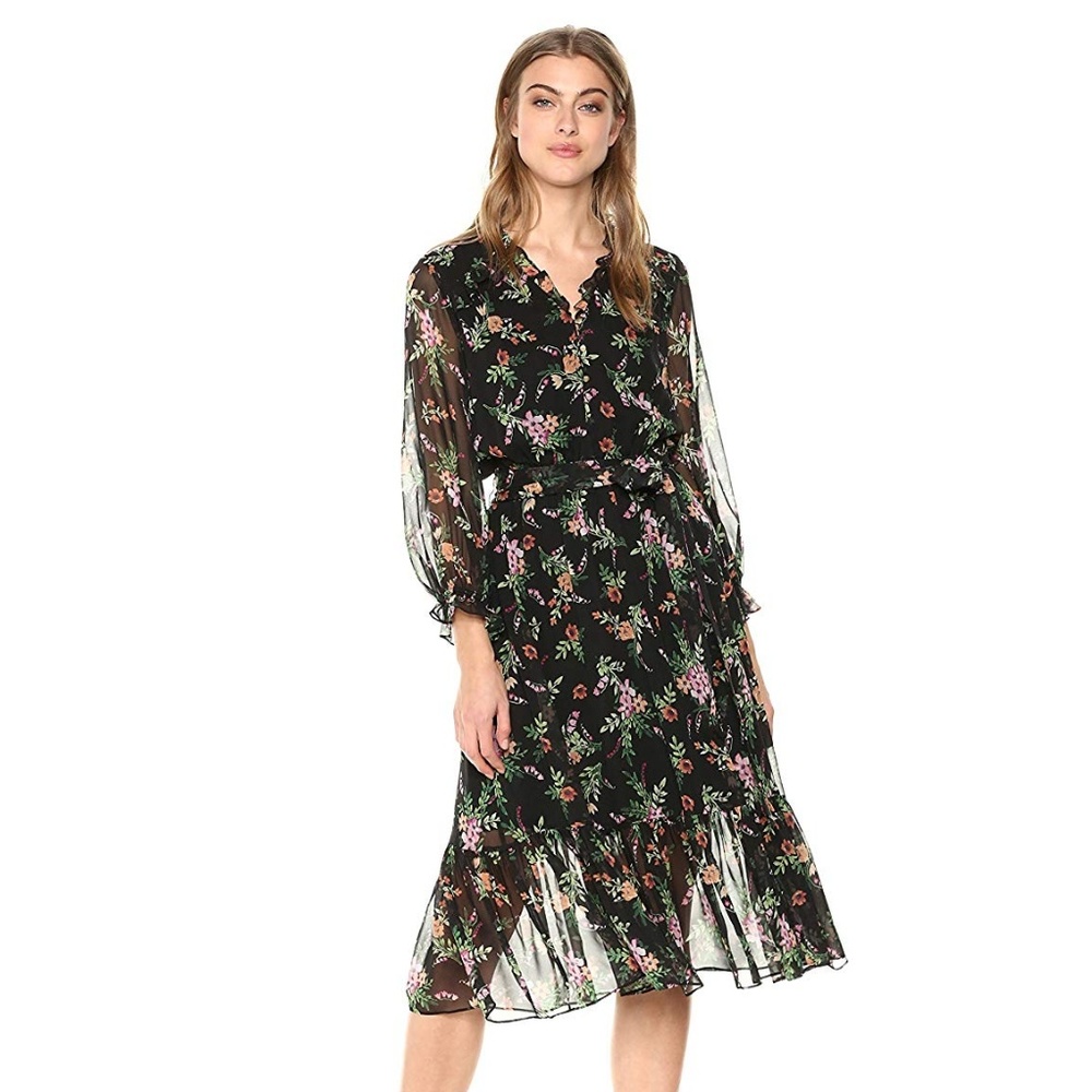 Shoshanna Danna Shift Floral Print Midi Dress